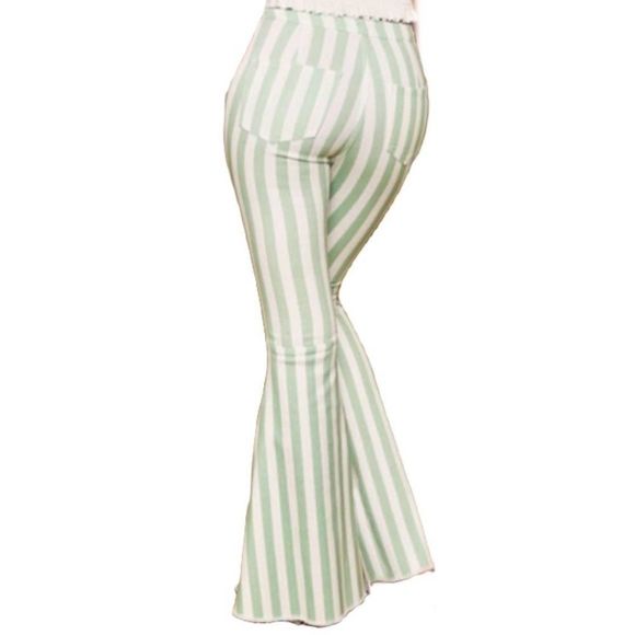 Seafoam / Mint Striped Bell Bottom Jeans- 9148 - Picture 4 of 5